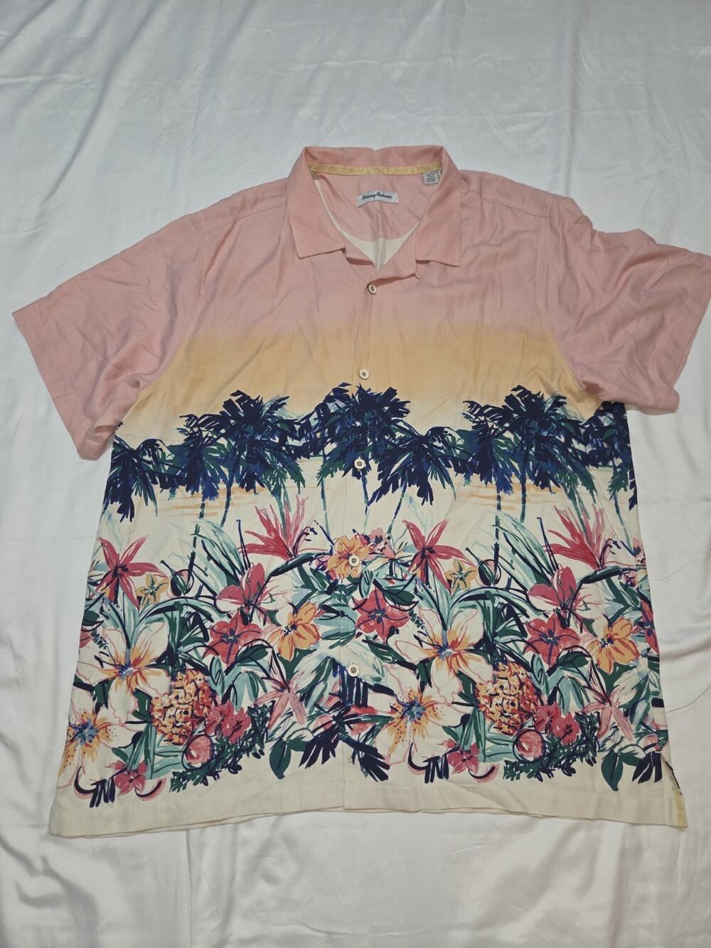 Tommy Bahama Men's XXL Blue Floral Short Sleeve Hawaiian Shirt 100% Silk